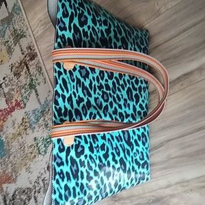 Consuela aqua blue cheetah print breezy tote